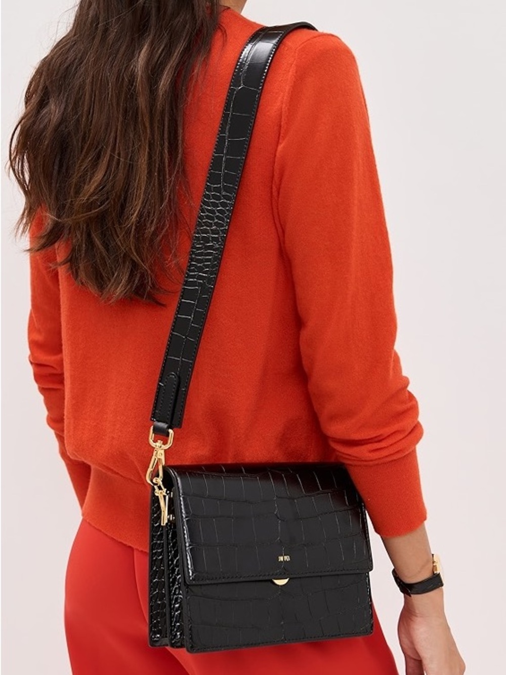 JW PEI Black Croc-Textured Crossbody Bag